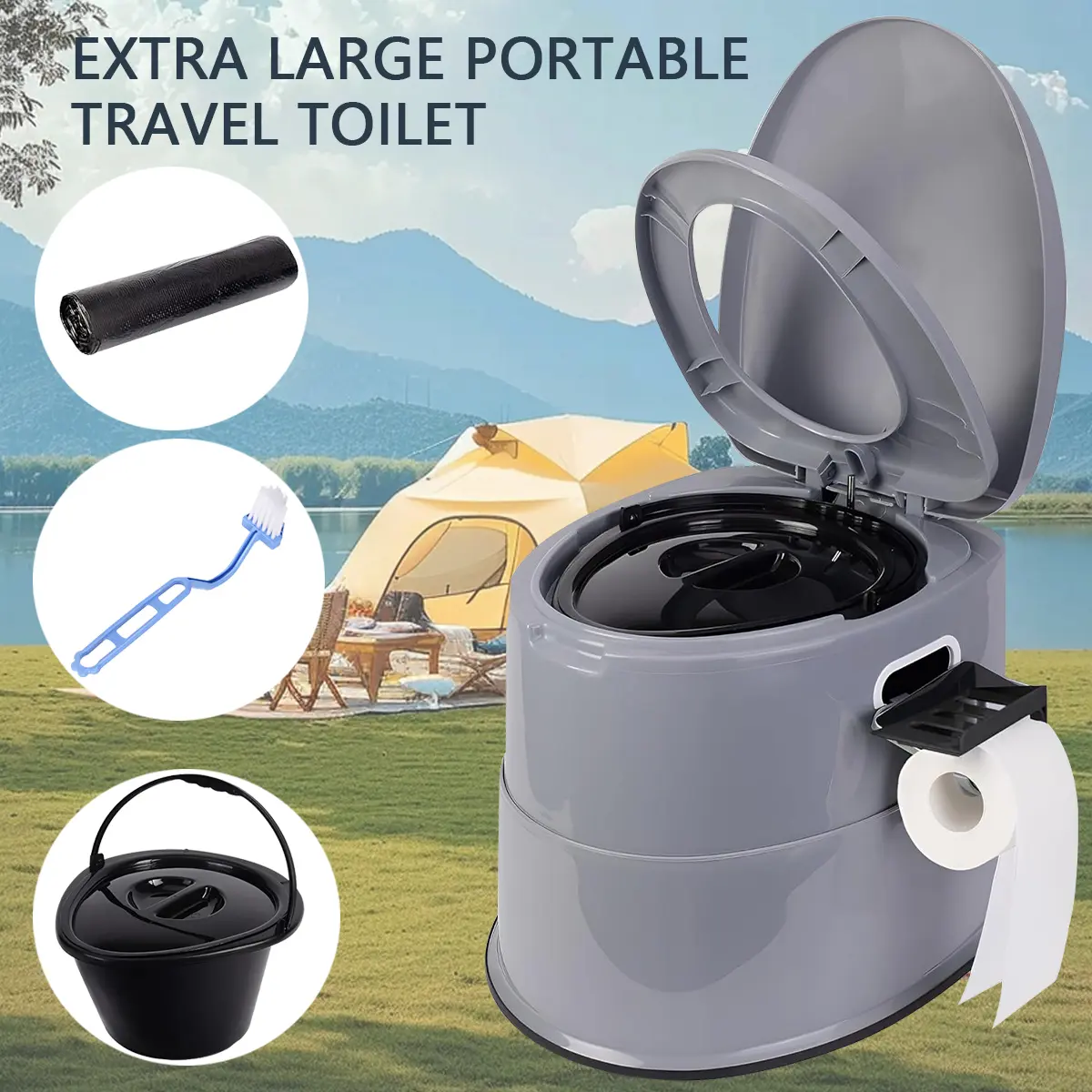 Tall and Spacious Extra Large Portable Travel Toilet - Hygienic Camping Toilet with Lid for Car, Hiking, Beach, and Outdoor Adventures#Summervibes