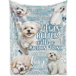 Flannel Blanket | Soft Flannel Bichon Frise Blanket | Cute Dog Lover Gift For Women | Valentine’s Day Birthday Present | Cozy For Couch & Bed | Multi-Size Options | Home & Gift