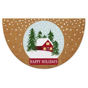 Design Imports Happy Holidays Snow Globe 17" x 29" Doormat
