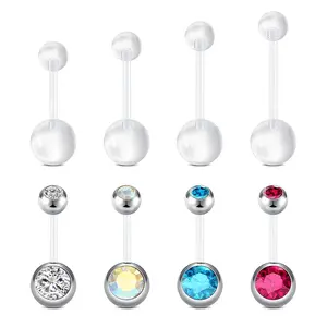 14G Clear Belly Button Rings, Bioflex Plastic Bar Belly Ring, Curved Barbell Navel Piercings Retainers for Work Surgery