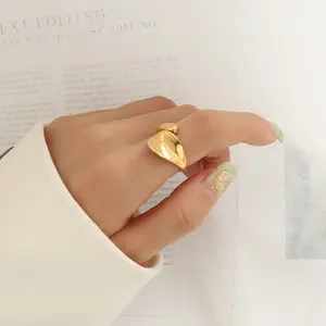 French-style rings, simple geometric concave plain ring, titanium steel 18k gold index finger ring