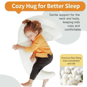 Choc chick Curve Toddler Body Pillow for Sleep Training, 34x27 inches Moon Shape Soft Child Hug Pillow, 100% Natural Cotton Pillowcase, Washable & Breathable Crib Pillow for Kids