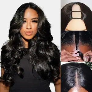 Celie Hair U Part Wig Yaki/Straight/Layered Body Wave Human Hair Wigs 2x4 Opening Size Elastic Drawstring Beginner Friendly Natural Hairline