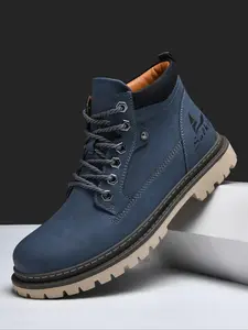 Men's Fashionable Solid Color Lace Up Work Ankle Boots, Casual Comfortable Non-slip Boots for Outdoor, Male All-match Round Toe Shoes for Daily Wear