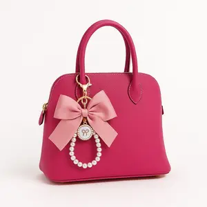 Bowknot Ribbon Keychain, Car KeyChain,Pearl Strand Keyring, Cute Bag Charm, Bow Tie Key Fob for Women&Girls Gift Pendant Butterfly