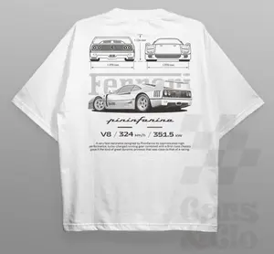 Ferrari F40 Pininfarina Aesthetic Tshirt, Ferrari F40 Blueprint T-Shirt, Ferrari F40 Vintage Shirt Menswear Top Underwear Streetwear WHITE Round Neck Crewneck Shortsleeve Tropical