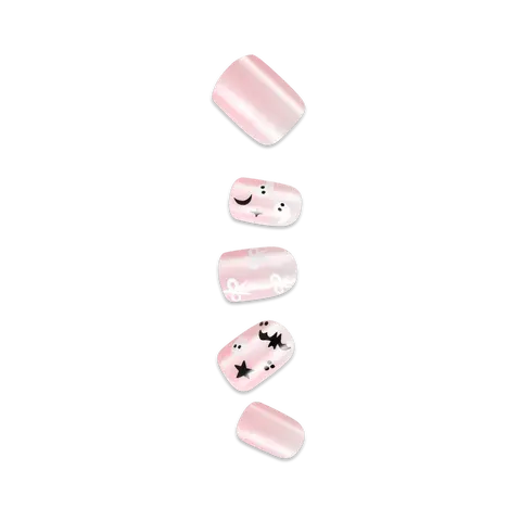Impress Design Halloween No Glue Fake Press On Nails - Broom & Bloom | Design, Pink, Short, Squoval, Glow In The Dark, Manicure