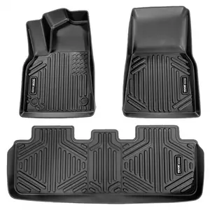 VEVOR Automotive Floor Mats, Summervibes,Summervibes, Fits for Tesla Model Y 2021-2024, 3 pcs Front and 2nd Row Liners, All Weather Custom Fit TPE Vehicle Floor Mats, Easy to Clean and Secure Floor Liners for SUV, Black