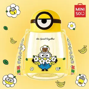 MINISO Official Minions Daisy Plastic Water Bottle with Strap 27oz | Summer Sale Father's Day Gift | High Capacity Lightweight Leakproof Travel Cup Mug