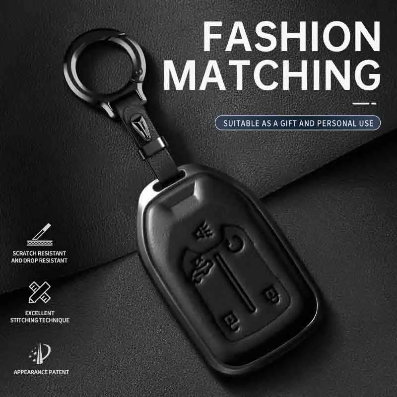 For Chevy Key Fob Cover Leather Car 2017-2021 Suburban Silverado Tahoe GMC Acadia Sierra Terrain Key Case chevy key Truck Car Key Accessory Car Key Protector Car Key Bag Car Key Chains