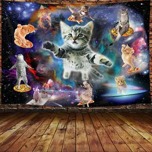 Cats Tapestry Wall Hanging, Cool Funny Kittens Starry Sky Nebula Galaxy Tapestry Milky Way Space Psychedelic Hippie Tapestry Wall Hanging Home Decor Dorm Livingroom Bedroom Wall Blanket, 80X60 Inches