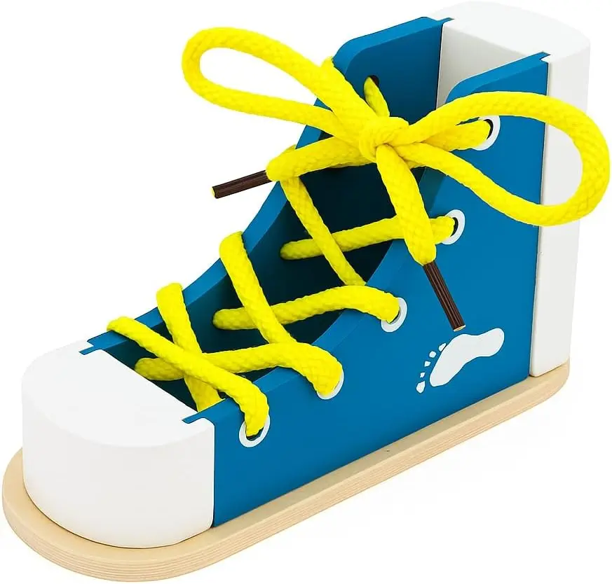 Learn to Tie Shoes for  with Wooden Lacing Shoe Tying  Shoe Tying Practice Kit with Wooden Toys Blue