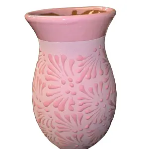 Large Terracotta Cielito Lindo Talavera Flower Vase Handmade in Puebla Mexico Handcrafted Clay Decorative Vase