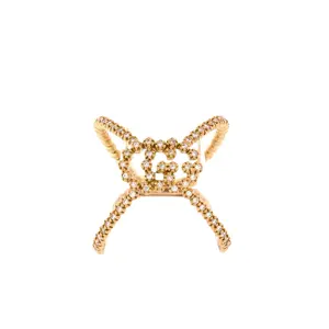 Pre-owned Gucci GG Running Cross Ring 18K Yellow Gold and Pave Diamonds by Rebag