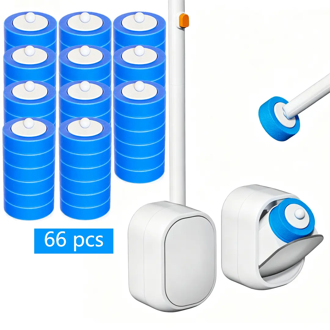 Disposable Toilet Brush Kit - 30/42/66 Refill Heads & Holder, Rotating No-Touch Deep Cleaner for Under-Rim & Corner, Bathroom Cleaning Tool for Home, RV