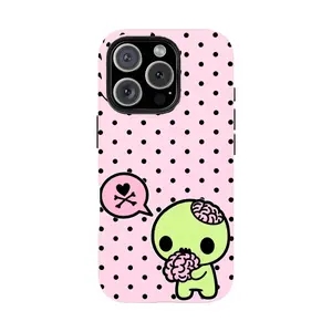 Y2K Kawaii Em0 Z0mbi3 Polka Dot Phone Case, Cute Gothic Pink Black Skull Aesthetic Protective Cover for iPhone 11–17 Pro Max & Samsung S22–S26, Trendy Unisex Festival Gift Idea| LUMN Studio