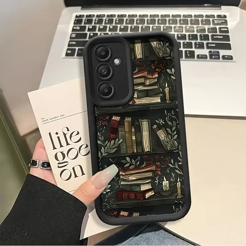 Retro Bookshelf Print Silicone Smartphone Case - Soft TPU Non-Slip Waterproof Cover with Full Camera Lens Protection for Samsung Galaxy S26 S25 S24+ S23 S22 S21 Ultra FE Note20 A54 A53 A52 A36 A35 A34 A33 A17 A16 A15 A14 A13 (Gift), Cellphone, Devices