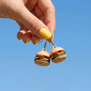 Hamburger Earrings, Cute Food-Themed Dangle Earrings for Women, Lightweight Acrylic Statement Jewelry