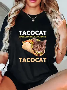 100% Cotton Funny Cute Tacocat Taco Cat Spelled Backward Is T-Shirt