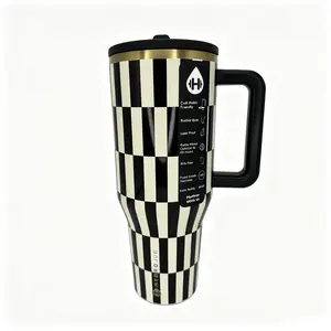 HydroJug 40 oz black and white striped insulated cup with handle, keeps cold for 24 hours, stainless steel travel mug, leak-proof, BPA-free, fits cup holders, iced coffee, car and office drinkware, water bottle outdoorfun