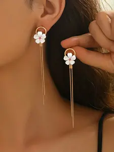 Elegant Flower Fringe Earrings, Romantic Style with Chain, Perfect Gift for Sweet and Fashionable Women