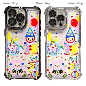 Fashion Star Moon Balloon Around Cute Clown Phone Cases For iPhone 17 Promax Pro Air 16 Plus 15 14 13 12 11 Costume Party Artistic Multicolor Orange Pink Black Shockproof Protective Cover Gift For Birthday Christmas Halloween