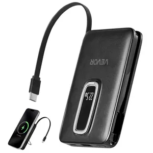 VEVOR Magnetic Power Bank, 10000 mAh Battery Pack, Wireless MagSafe-Compatible Portable Charger, with Smart LED Display, Foldable Stand, Fast Charging for iPhone16/15/14/13/12 Series, Samsung, Huawei