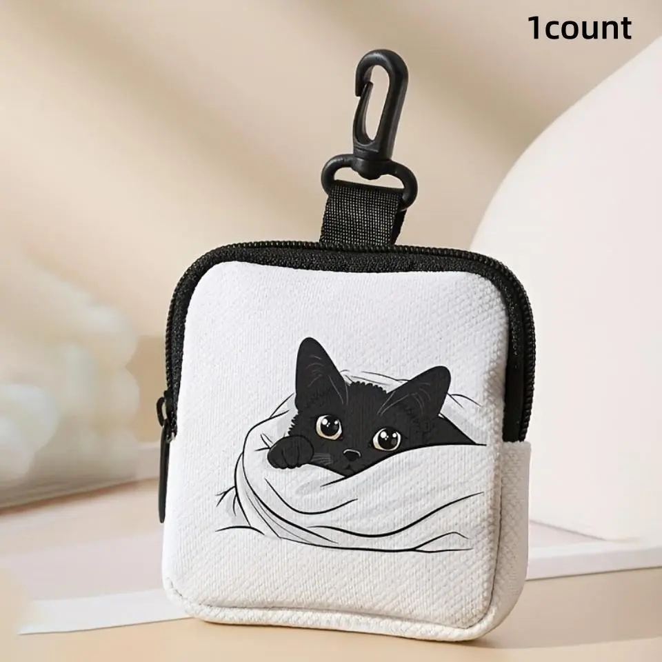 Cute Cartoon Cat Coin Wallet, Durable Synthetic Leather Waterproof Multi-Function Travel Earphone & Keychain, Women's Fashion Accessory, Pouch