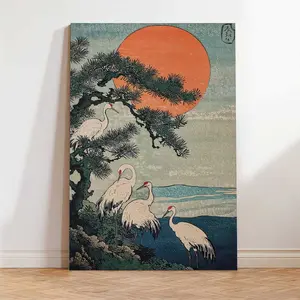 Cranes under a Pine Tree Poster Art Print, Vintage Japanese Wall Art, Timeless Japan-Inspired Decor, Elegant Nature Scene, Traditional Japanese Aesthetic