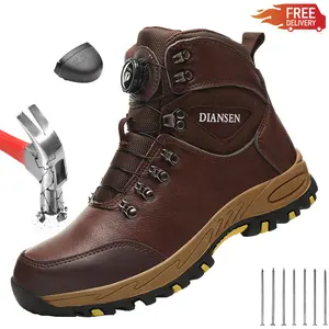 Men Rotary Buckle Sneakers Indestructible Shoes Work Safety Shoes With Steel Toe Cap Puncture-Proof Male Security Protective Shoes wear resistant Construction Work Shoes Anti-slip Roofing Shoes