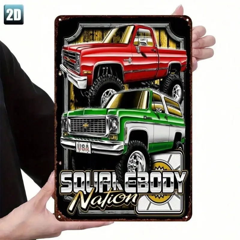 Square Body Chevy Truck Metal Tin Sign - 8x12 Inch Rustic Vintage Tin Sign for Man Cave Garage Bar Home Decor Wall Art Gift for