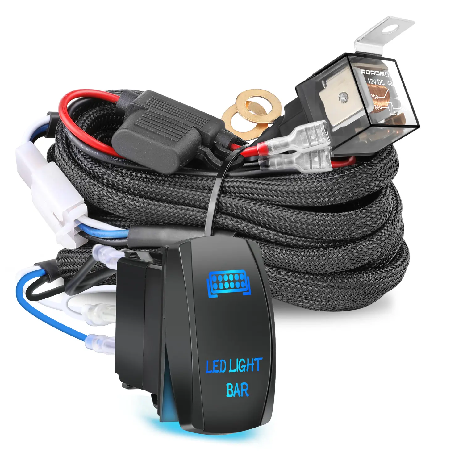 Wiring Harness 1 Lead, 12V 40A Rocker Switch Relay Fuse Nylon Wiring Harness Kit for LED Light Bars Fog Lights Work Lights Driving Lights Offroad LED Pods Wire Kit for Truck UTV ATV Boat