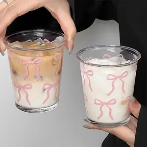 Elegant Glass Coffee Cup with Bow Design, Transparent Glassware for Cappuccino, Tea, Espresso, Ideal Birthday and Holiday Gift