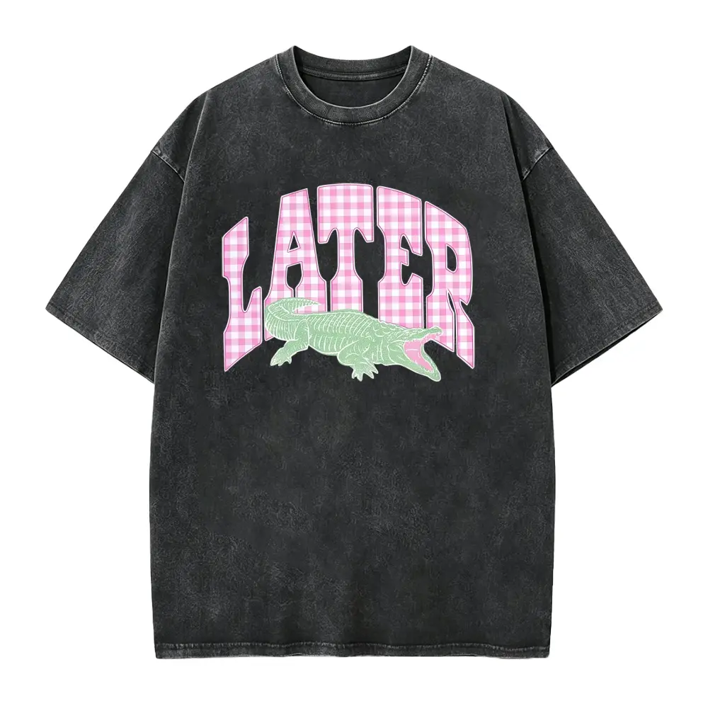 Gingham Later Gator Shirt Preppy Clothes Teens Oversized Summer Graphic Tee Trendy Crocodile Tee Preppy Vacation Tee