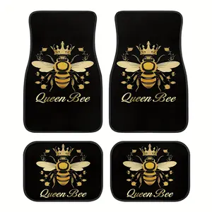 [Bee & Crown Car Mat] 4pcs Bee & Crown patterned Car non-slip mat - absorbent, non-slip, durable, easy to clean, easy to install - for sedans, for SUVs, for Tesla front and rear seat floor MATS, a unisex holiday gift