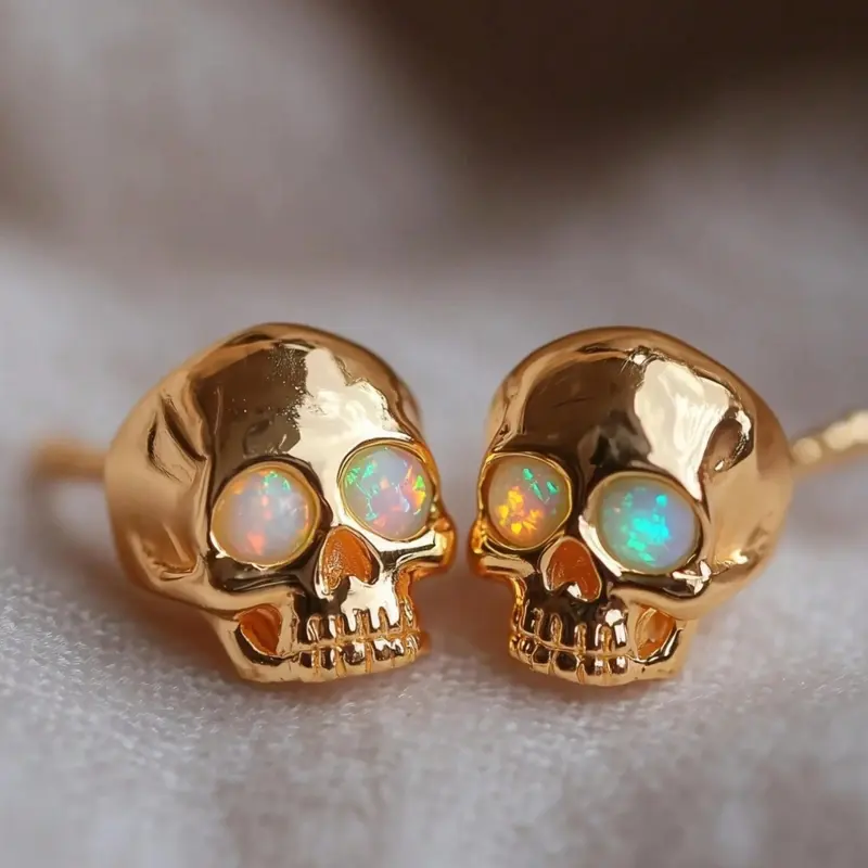 Punk Gothic Skull Synthetic Opal Stud Earrings, Earrings Studs, for Women Men, Rose Golden Silvery, Vintage Style, Copper Post, Party and Daily Jewelry, Versatile Earrings, Statement Earrings