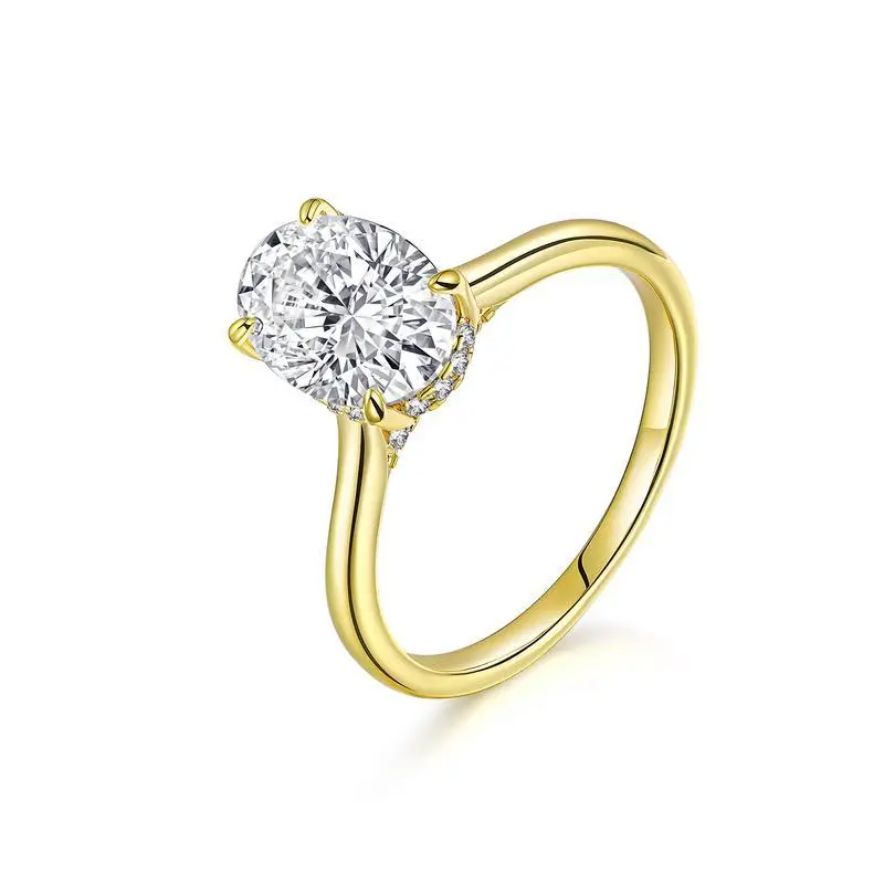 CICI GEMS Oval Cut Moissanite Halo Ring for Women 2CT D VVS1 Stackable 18K Gold Plated Lab-Created Hypoallergenic Wedding Engagement Anniversary Gift Fine Jewelry R02