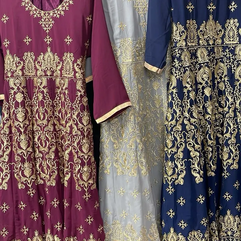 Long Anarkali Salwar Suits crafted from designer Georgette fabric. This heavy embroidered ready-to-wear suit includes top, bottom, and dupatta. Perfect for  women seeking a classic look.