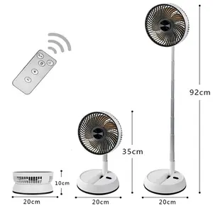 Telescopic Folding Fan 92cm Height 7-Inch USB Rechargeable Portable Floor Fan with Remote Control Shaking Time Outdoor Cooling Fan