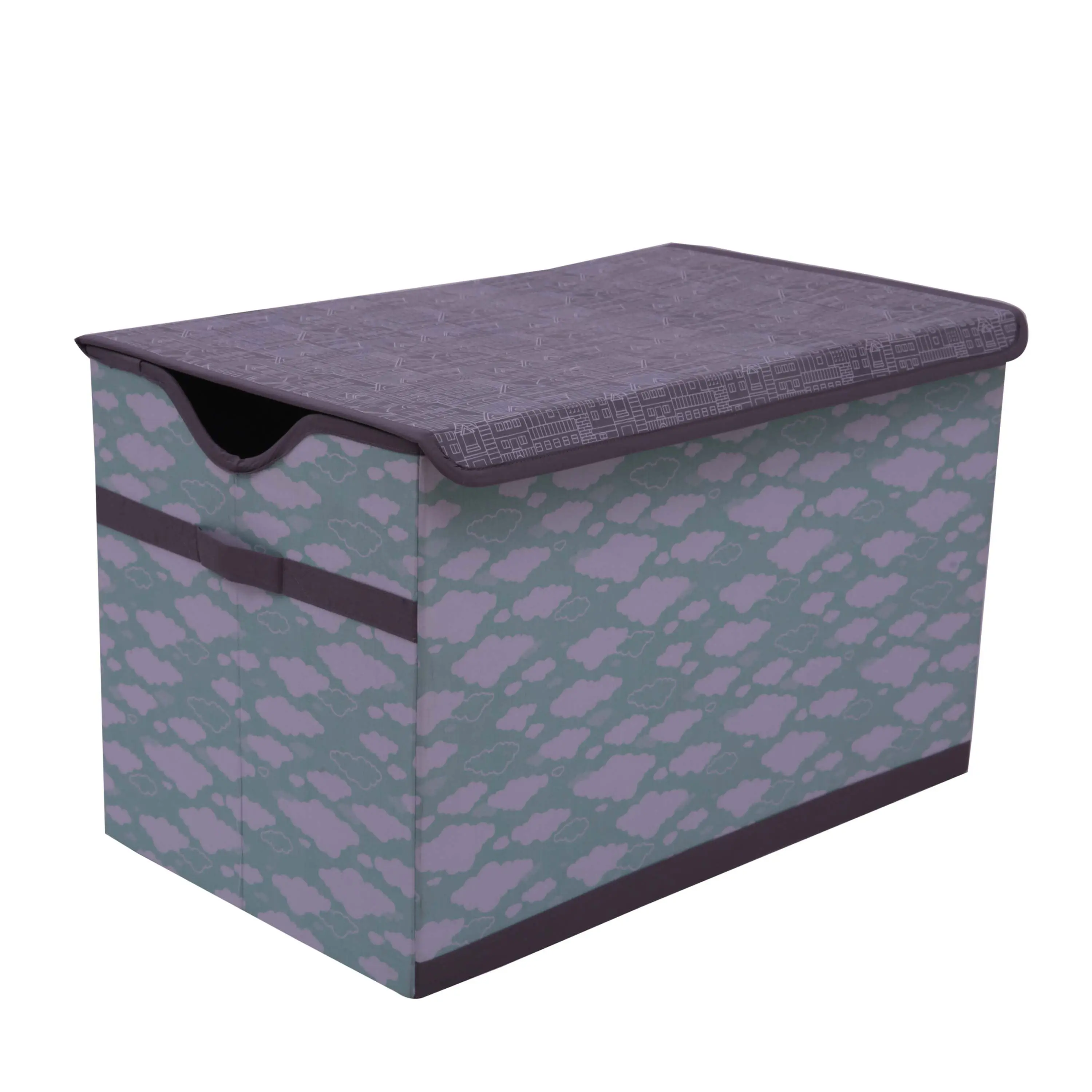 Bacati Toy Chest Clouds in the City - Mint/Grey Boxes Cotton