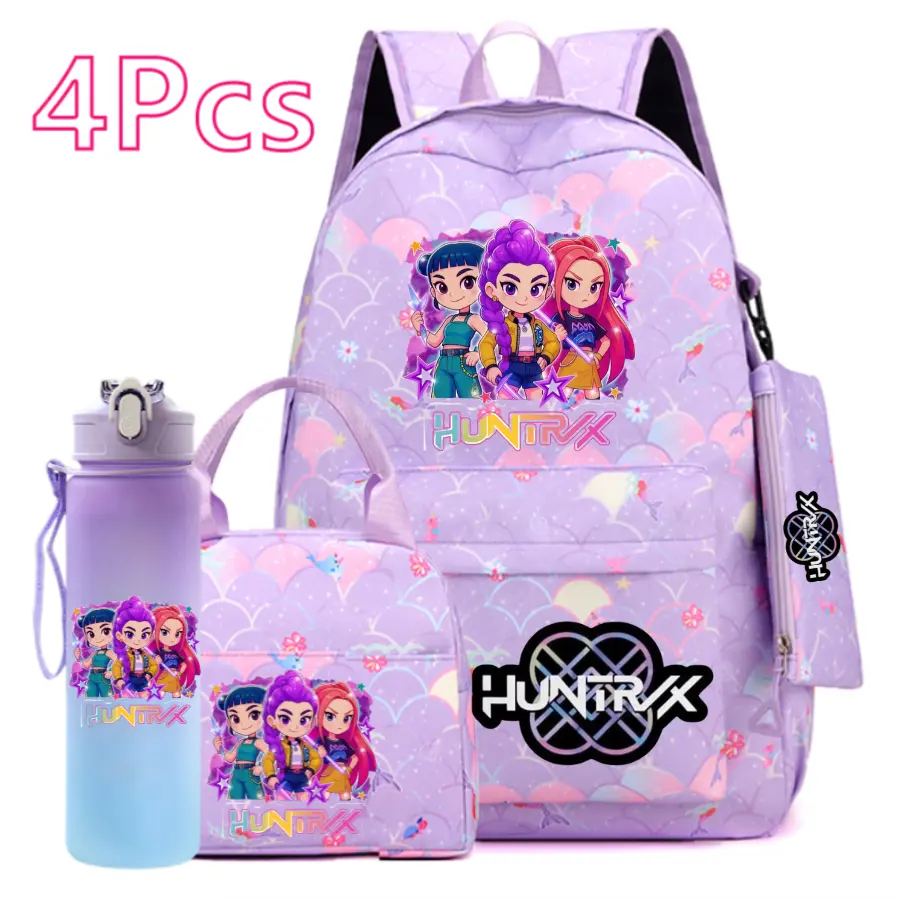 HUNTRIX 4PCS Backpack Set for Girls School Bookbag with Lunch Box Pencil Case Water Bottle Student Travel Bag