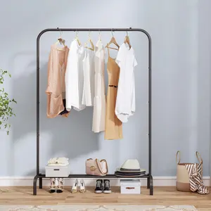 Heavy-Duty Portable Garment Rack with Bottom Metal Shelf for Hanging & Drying Coats, Shirts & Clothes
