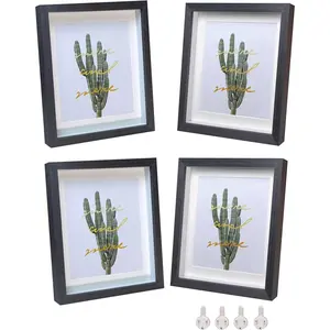 Wooden 4x6 Shadow Box Frame Small Shadow Box Display Case Glass Surface Internal Depth 0.6 inch for Wall or Tabletop(Black,4 Pack)
