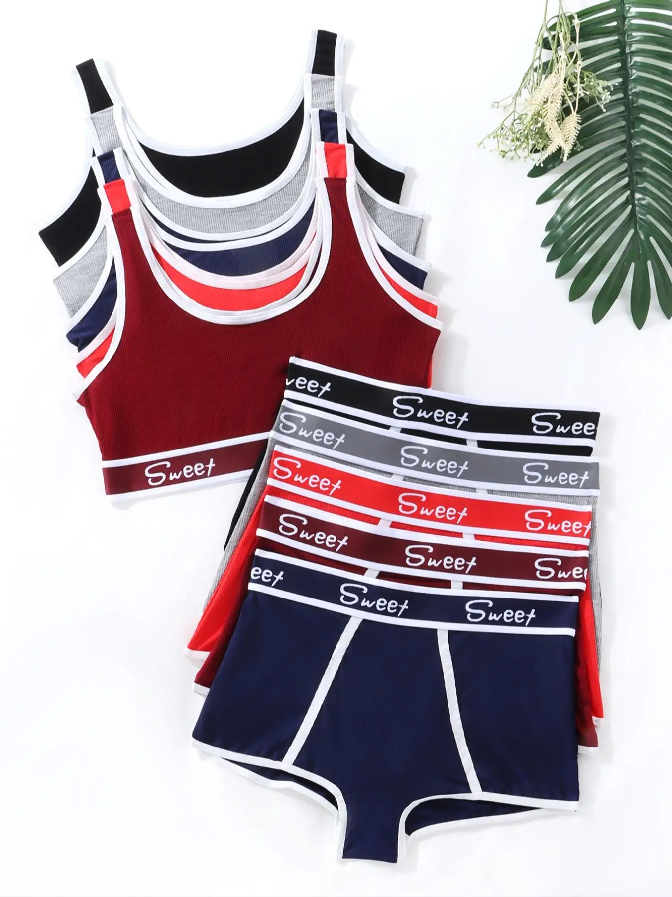 Women's Letter Print Contrast Binding Wireless Bra & Panty Underwear Set, Casual Girly Fashion Breathable Comfortable Underwear Set for Daily Wear, Un