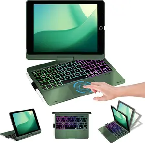 iPad 9th Generation Case with Keyboard 10.2" (2021), 360 Rotatable with Trackpad & Rainbow Backlit, iPad Keyboard case for 9th/8th/7th, iPad Air 3, iPad Pro 10.5 (Dark Green)