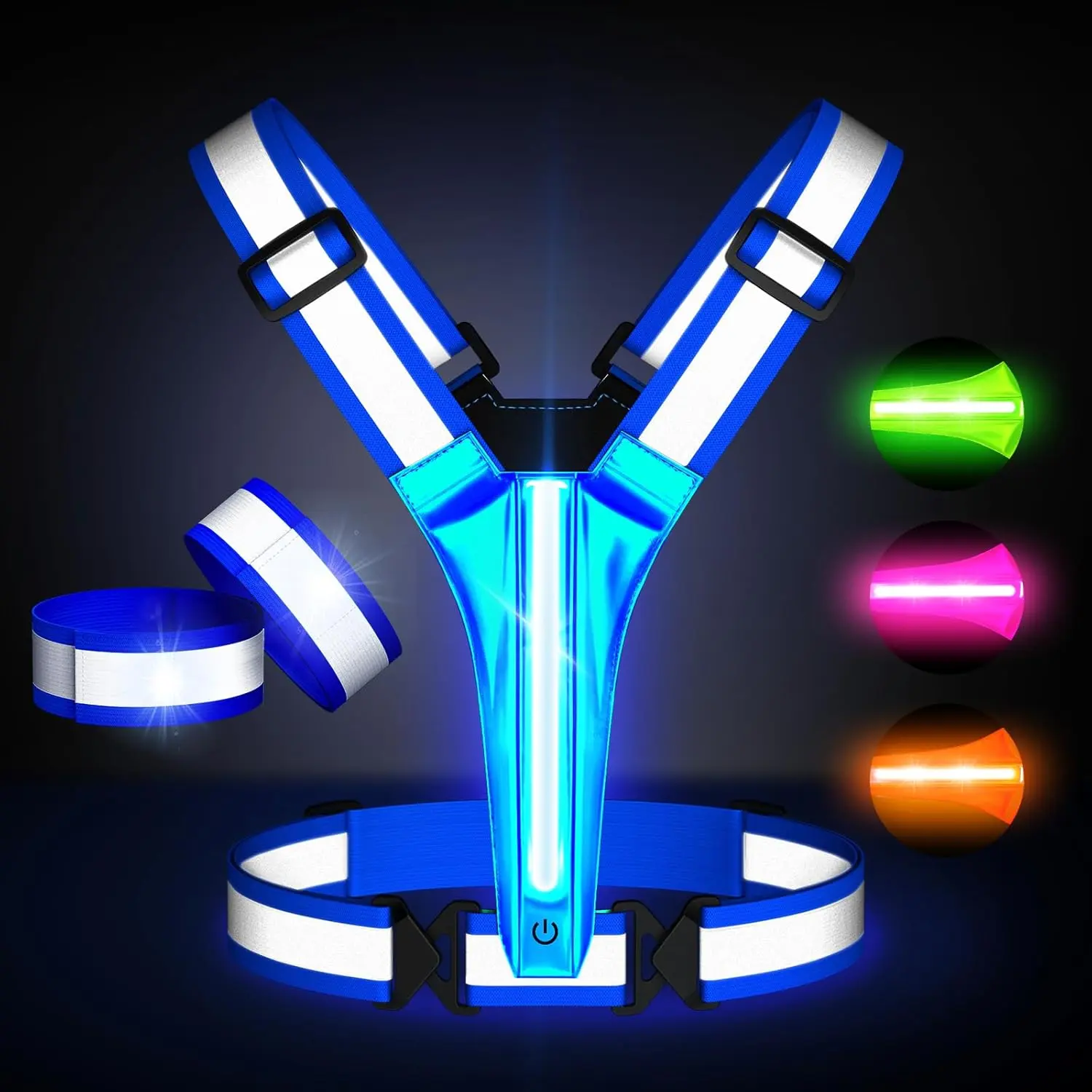 Led Light Up Running Vest Reflective Vest for Runners Night Walking, Rechargeable LED Reflective Running Vest High Visibility with Adjustable /Shoulde, Reflective Armband for Women Men Yifanyou Sports