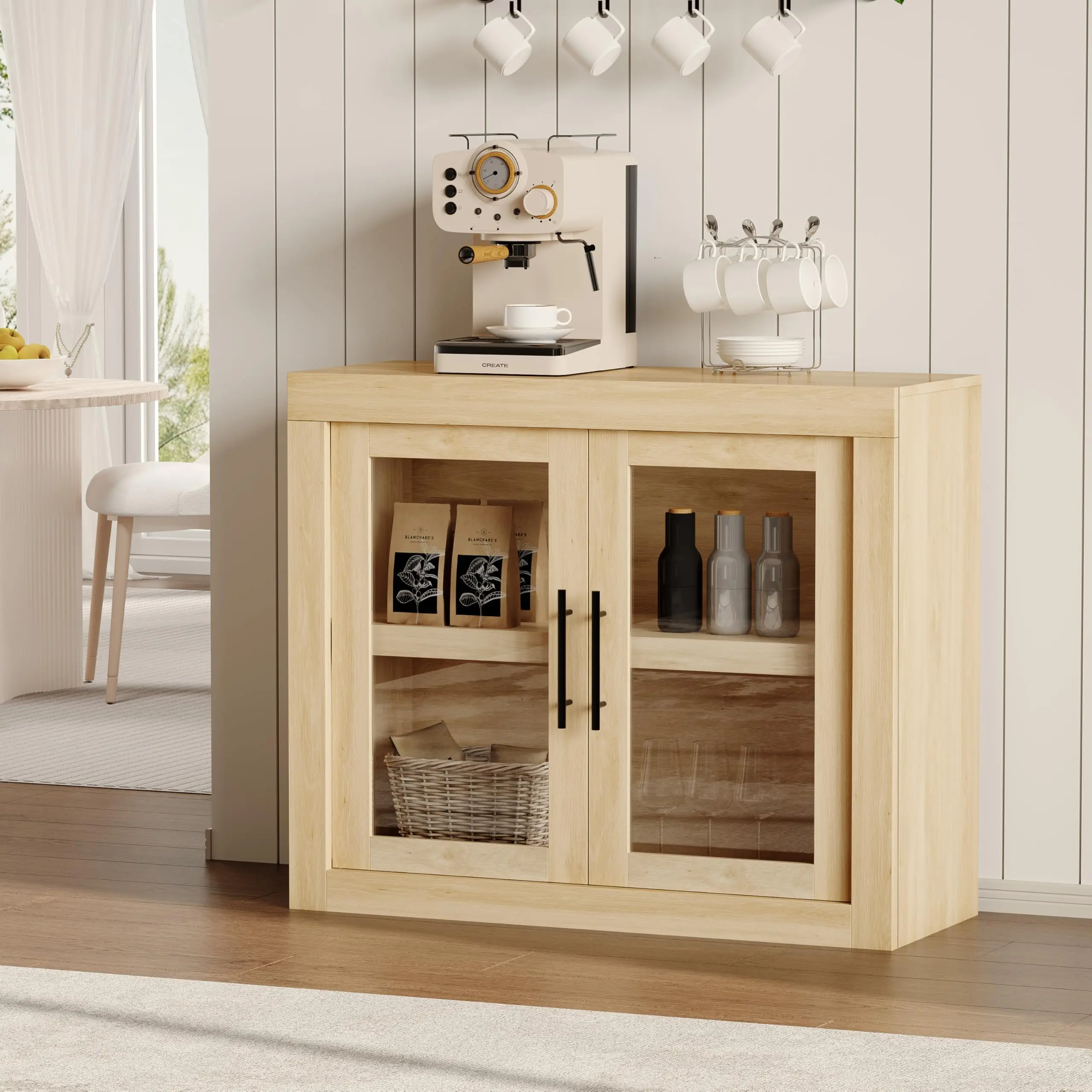 Garvee Versatile Sideboard Buffet Cabinets in Various Sizes and Finishes Featuring Multiple Glass Doors, Ample Storage, and Stylish Designs Suitable for Living Room, Kitchen, Dining Room, or Hallway Use