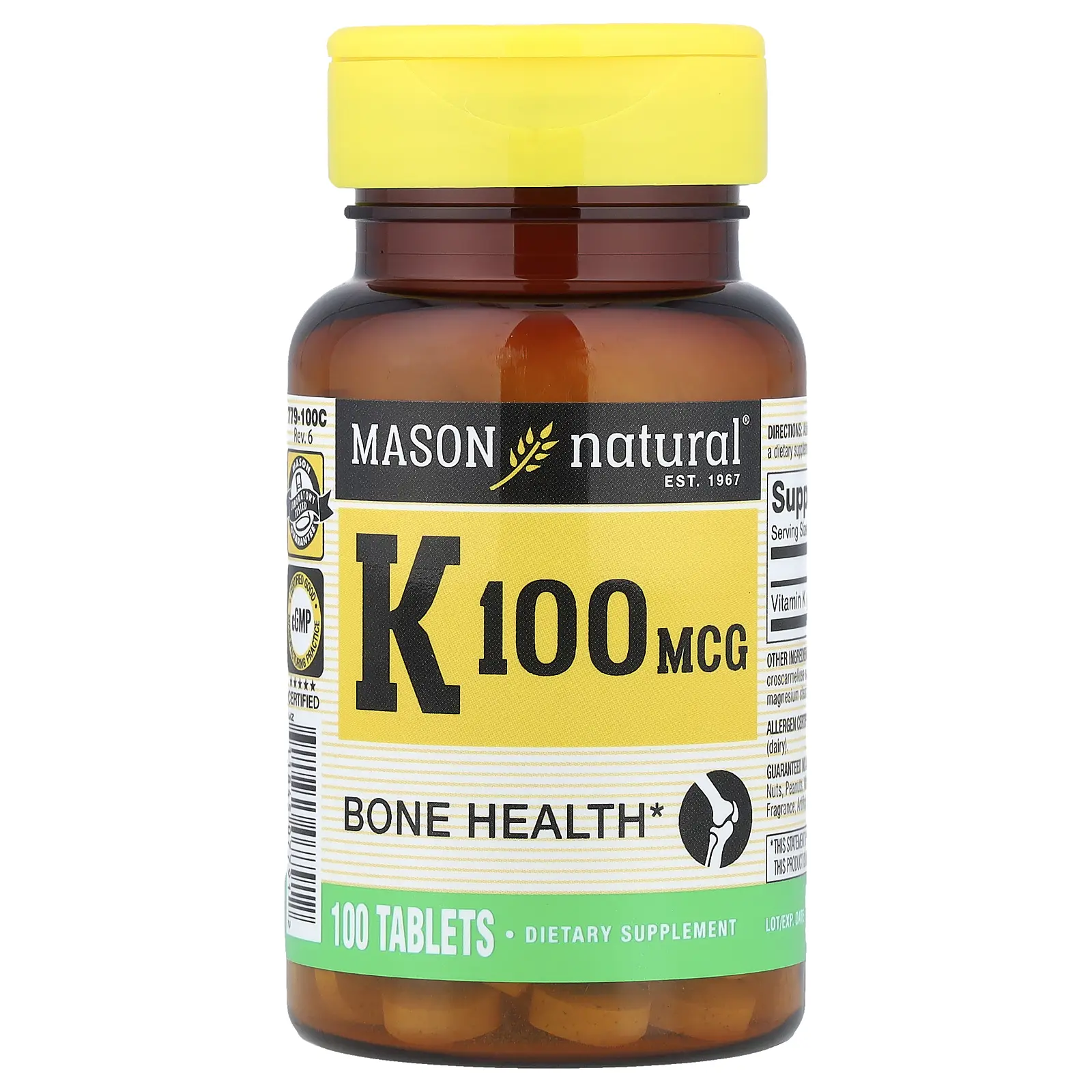 Mason Natural Vitamin K, 100 mcg, 100 Tablets