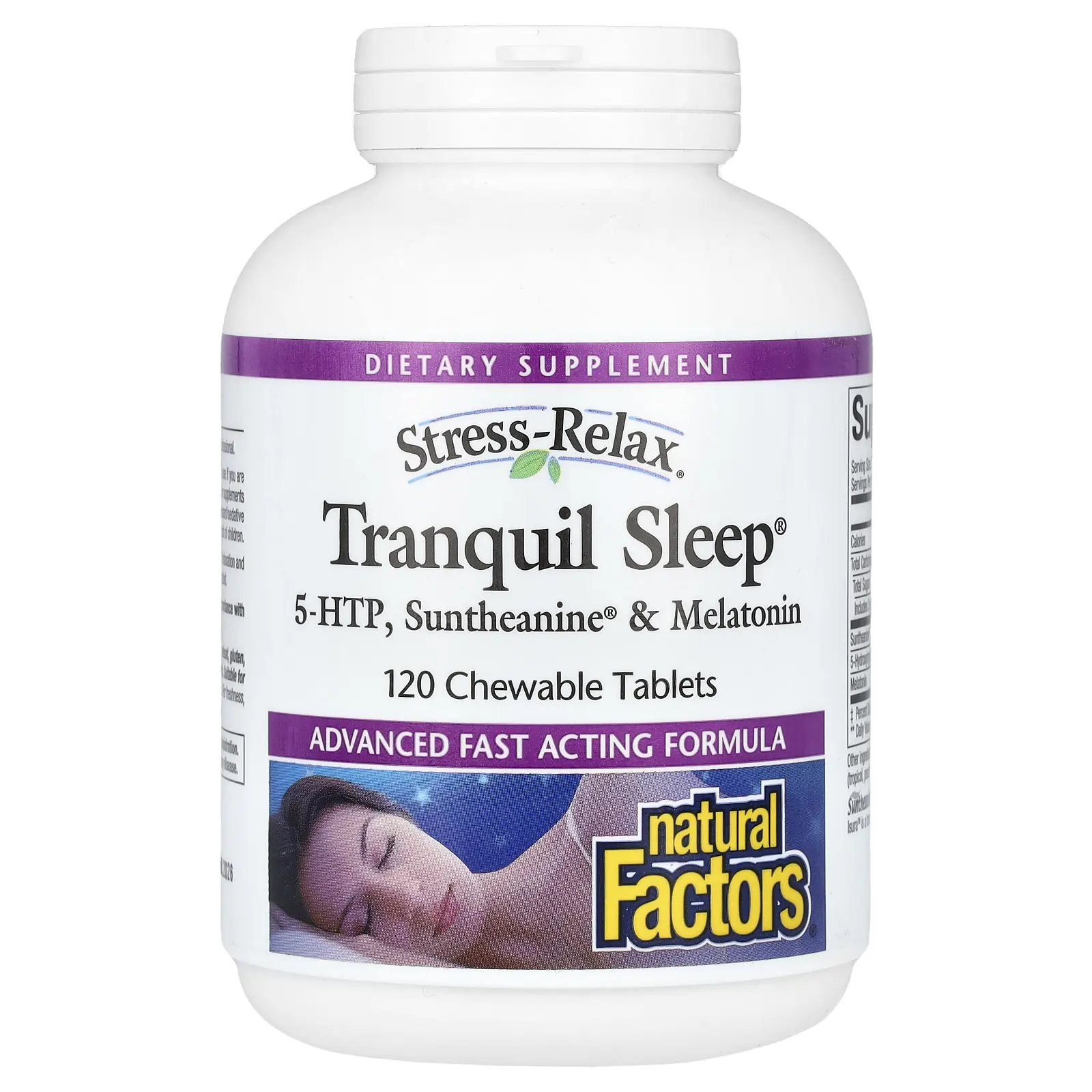 Natural Factors Stress-Relax, Tranquil Sleep, 5-HTP, Suntheanine & Melatonin, 120 Chewable Tablets
