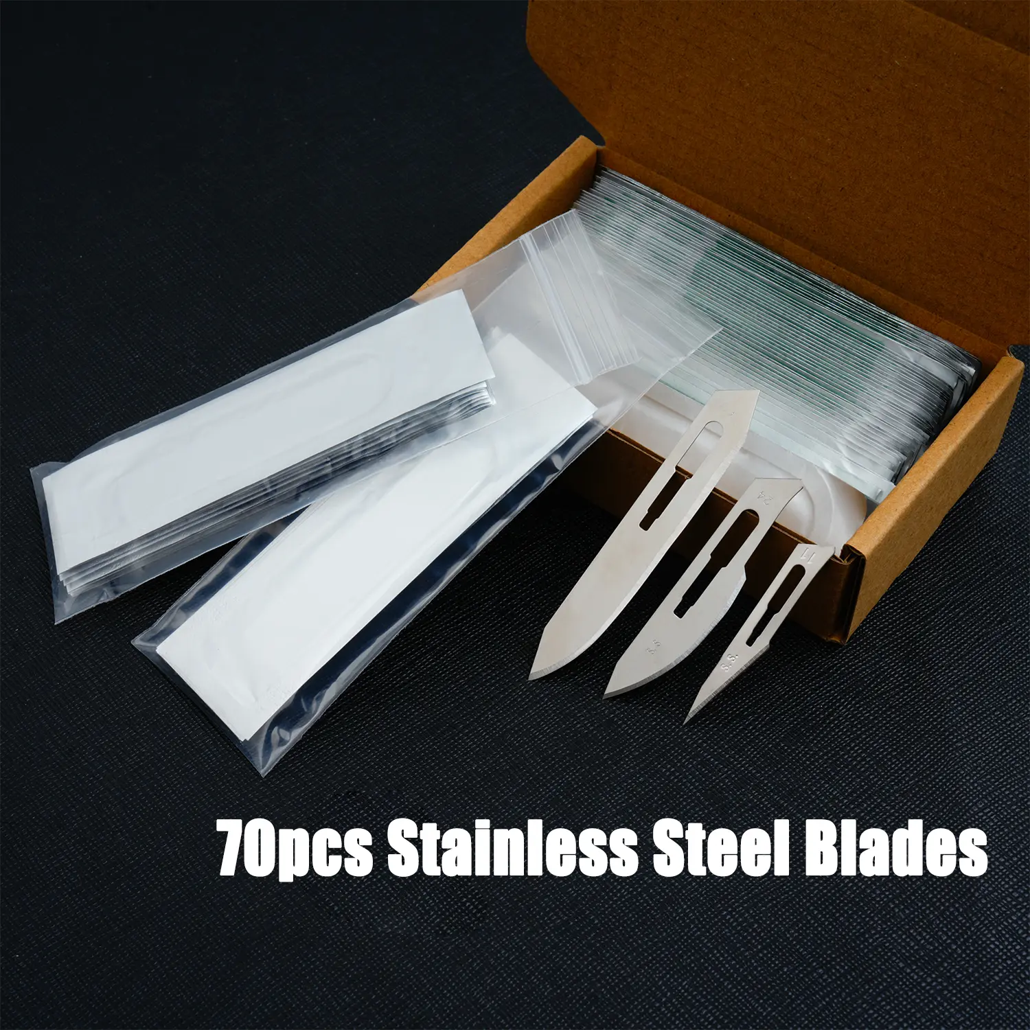 70-Pack #60 Combination Blades, Stainless Steel Anti-Corrosion Cutting Tools, Individually Wrapped for Medical, Dental & Laboratory Use, Anti Corrosion Blade, Medical Use, Rustproof, Wrapped Pack